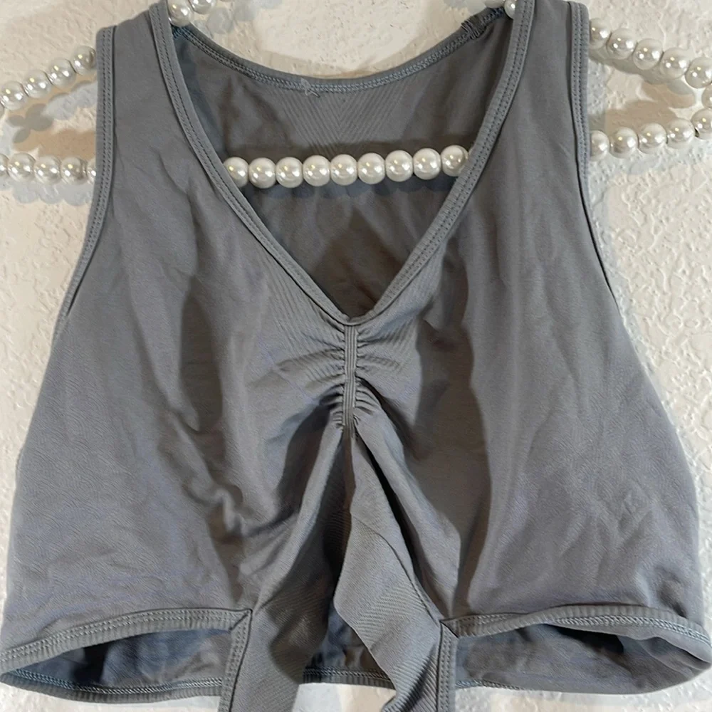 ALPHALETE Seamless V Neck Wrap Around Sports Bra Size 2XL Grey